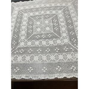 Handmade/Hand Crocheted Cream Square Doily 34” x 33”